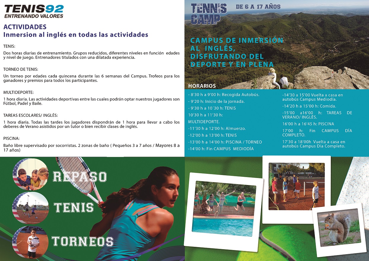 Actividades Campus intensivo de inglés tenis Verano Tenis 92 Academia de tenis Academia Tenis 92. Campus tenis verano en náquera valencia con ingles intensivo